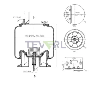 30103009 Air Spring Rolling Lobe 68616, 1R12-404, W01-358-9375