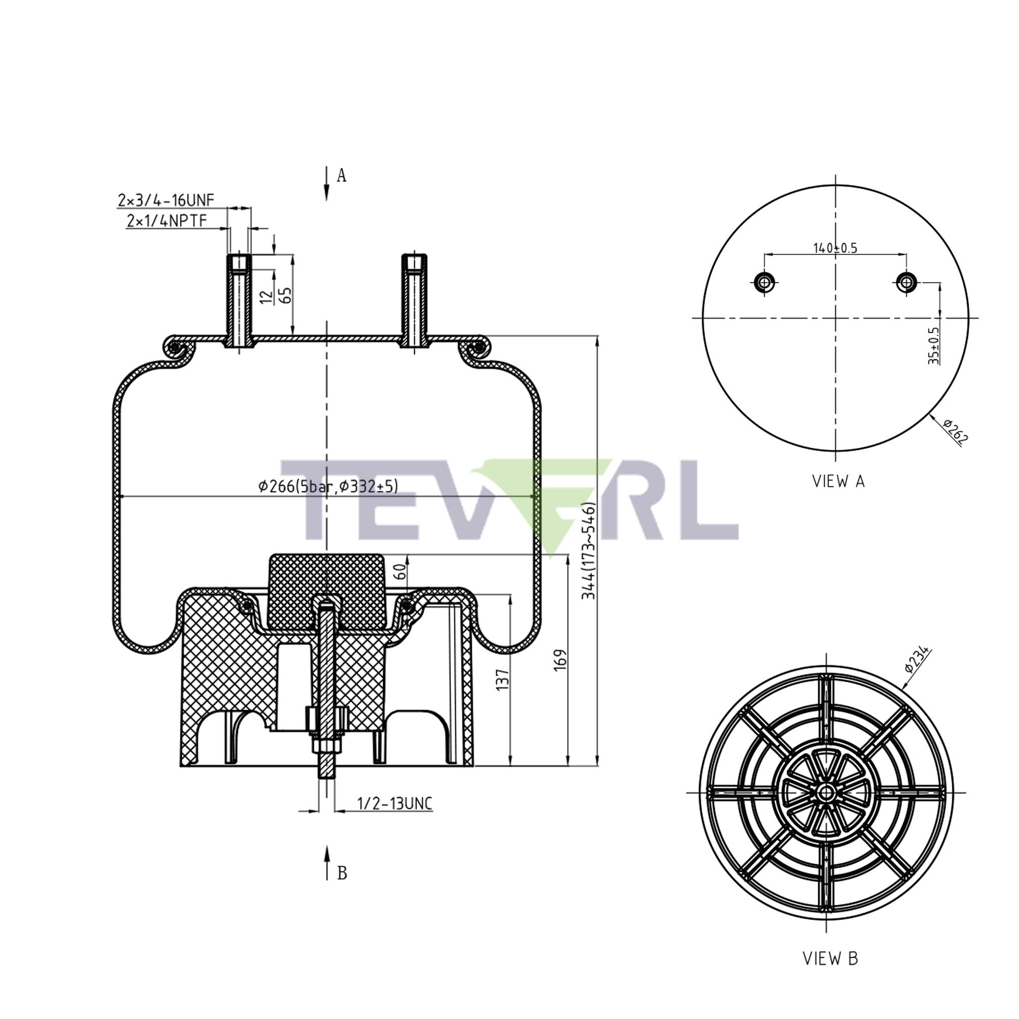 30103012 Air Spring Rolling Lobe 64636, 1R13-140, W01-455-8727