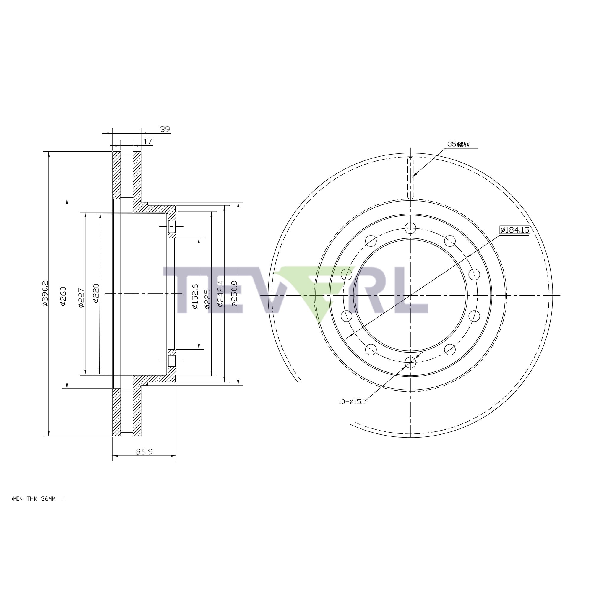 30127002 Geomet Coated Brake Rotors 15.36"X3.42"