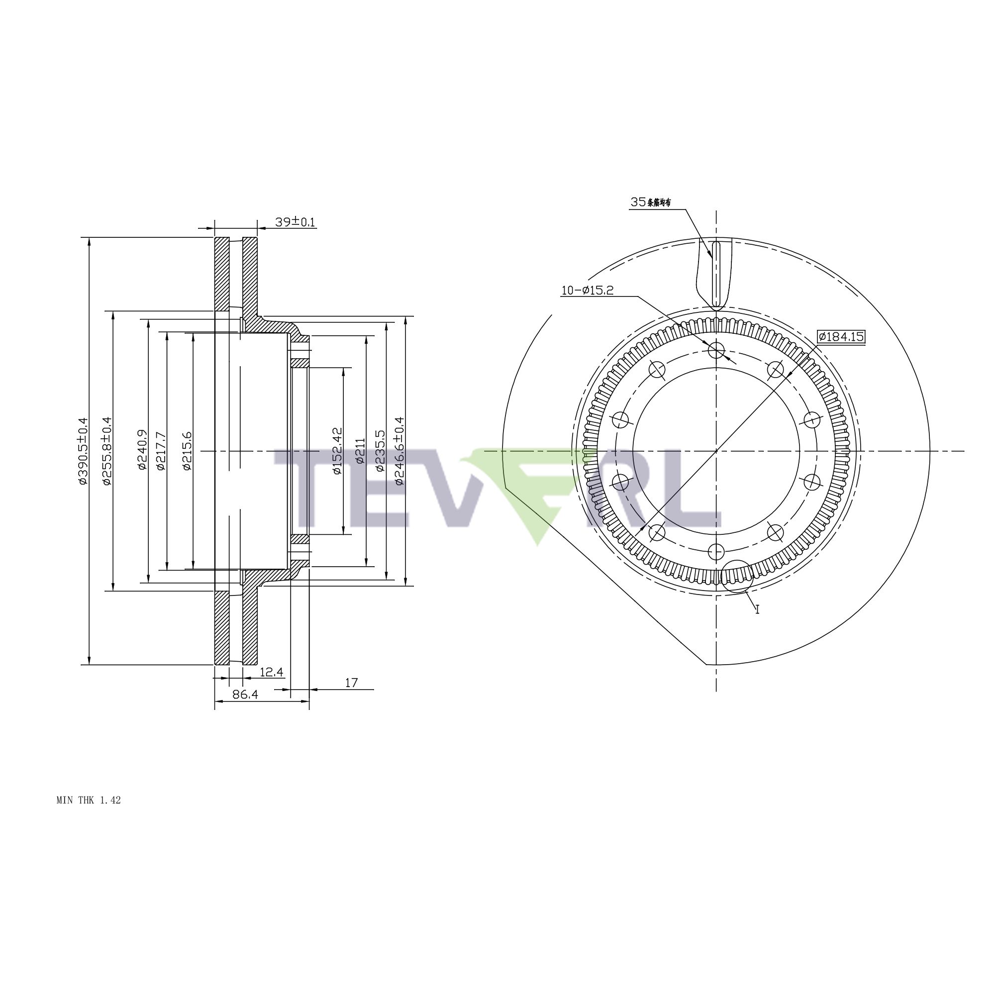 30127008 Geomet Coated Brake Rotors 15.35"X3.40"