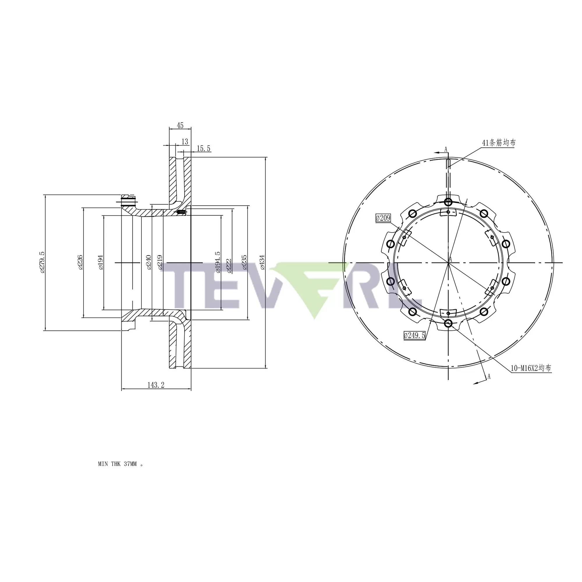 30127017 Geomet Coated Brake Rotors 17.09"X5.64"